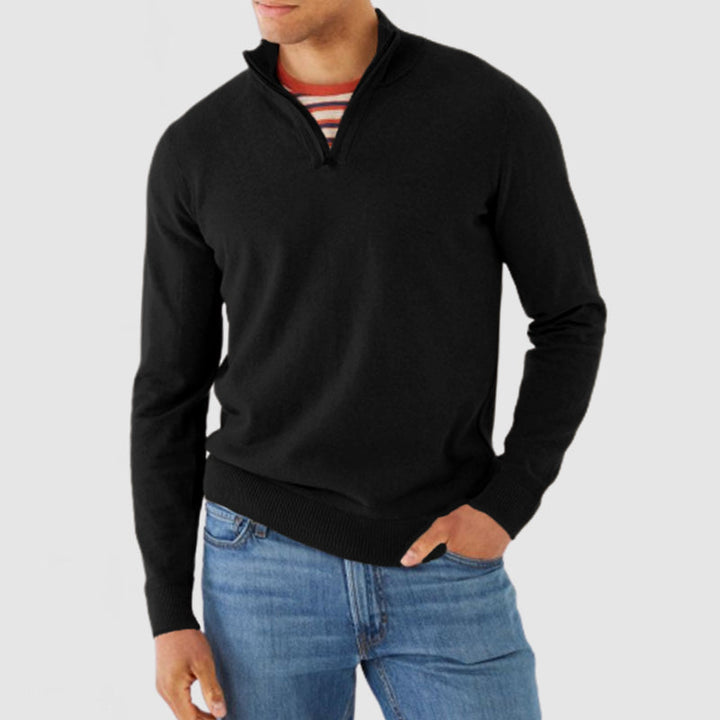 Men's Fine Knit Quarter Zip Jumper – Zarek in Black, front view