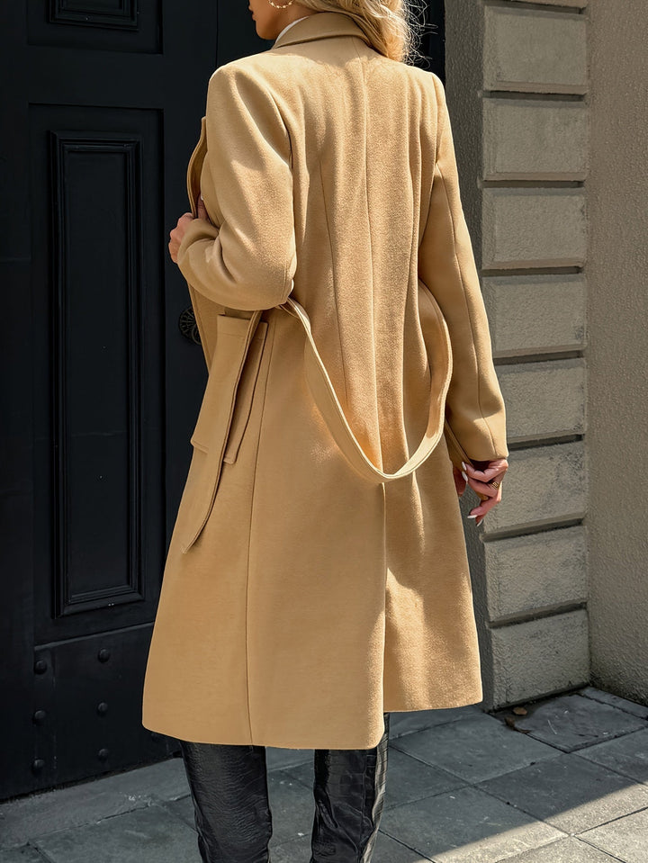 Women's belted wrap coat Romilly in Camel – back view