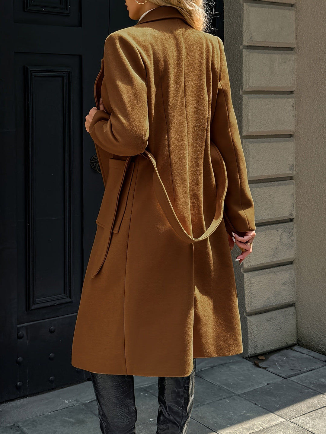 Women's belted wrap coat Romilly in Light Brown – back view