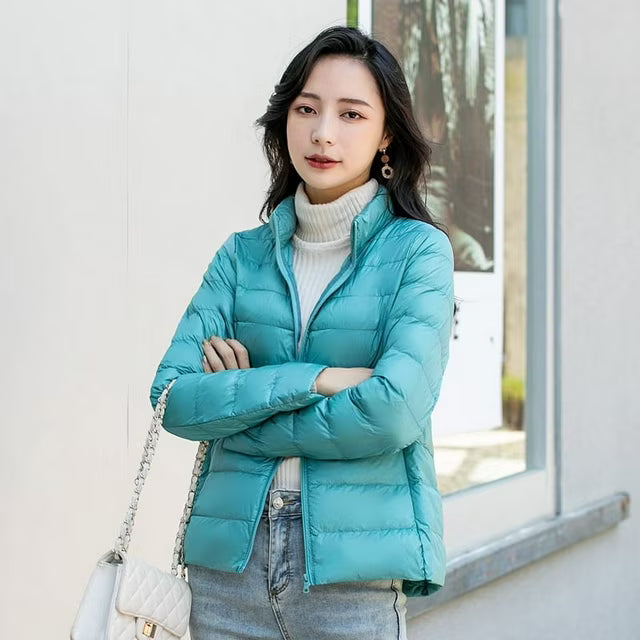 Marlborough women's quilted puffer jacket in Turquoise – front view