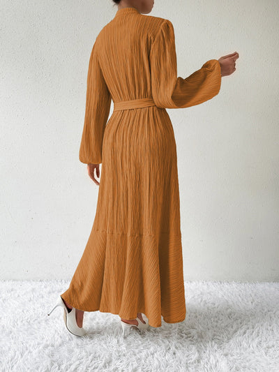 Women's Maxi Dress Button-Front Balloon Sleeve Belted