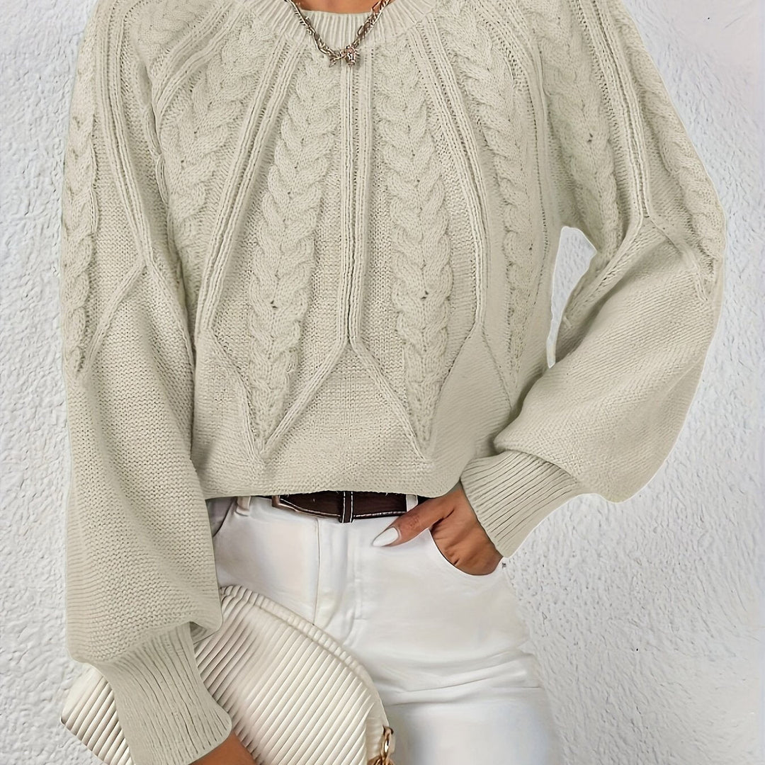 Women's cable knit jumper Ulla in Beige – front view