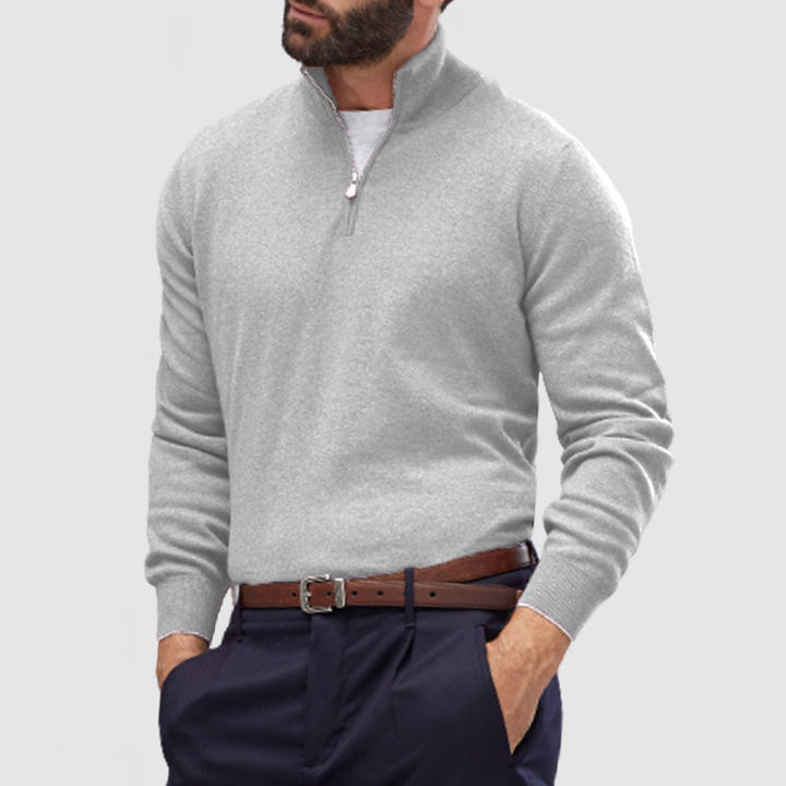 Men's Smooth Knit Quarter Zip Jumper – Jett in Light Grey, front view