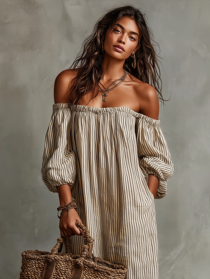 Carmella | Off-Shoulder Cotton Linen Maxi Dress
