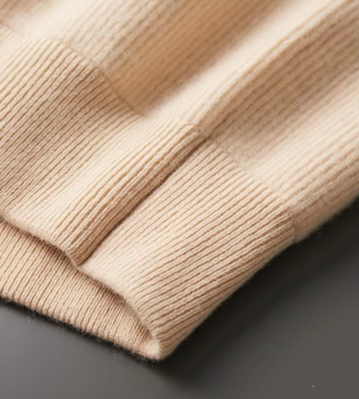 Men's ribbed zip up cardigan Penrith in Beige – ribbed cuff detail