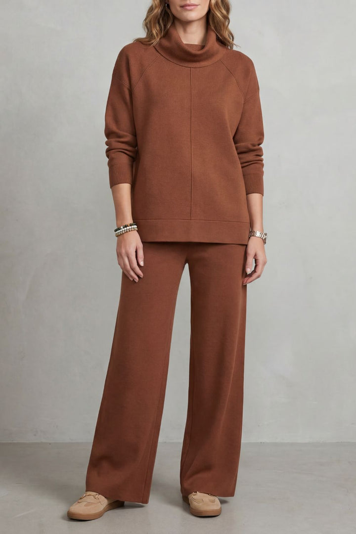 Women's Draped Turtleneck and Wide-Leg Trouser Set - Esmerelle