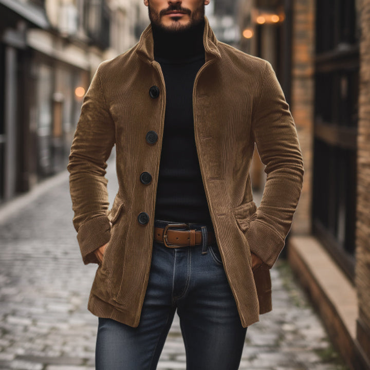 Men's corduroy coat Dorrington in Brown – single-breasted style, worn outdoors