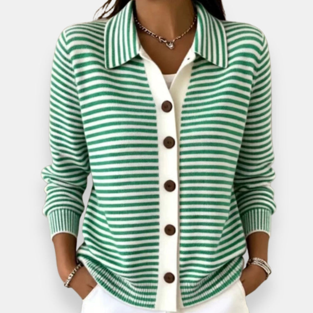 Women's Striped Collared Button Cardigan – Nola