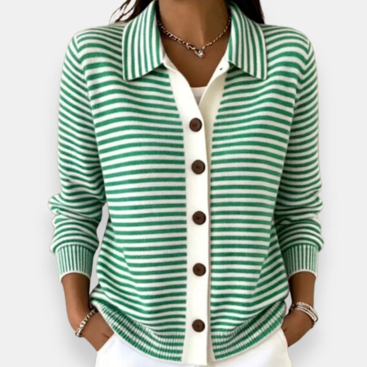 Women's Striped Collared Button Cardigan – Nola