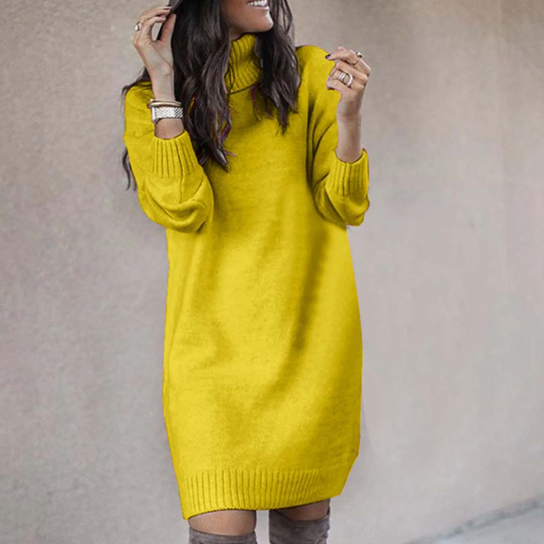 Women's Turtleneck Knit Jumper Dress Long Sleeve