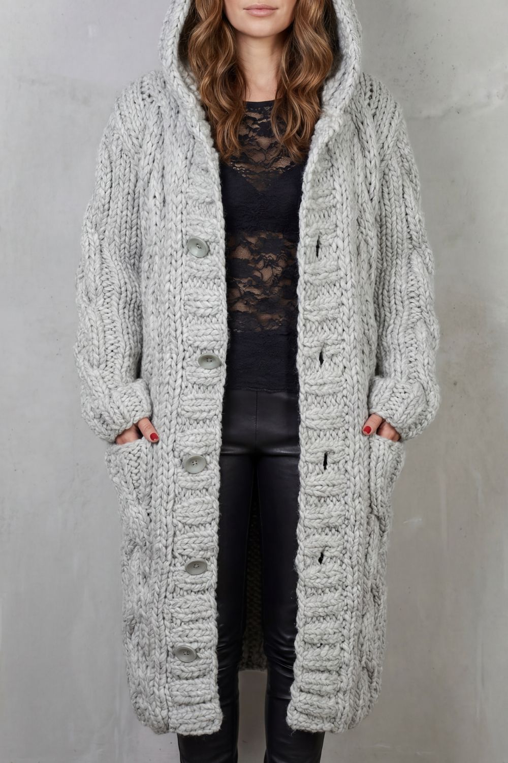 Women's Oversized Hooded Cable Knit Cardigan Coat – Primrose