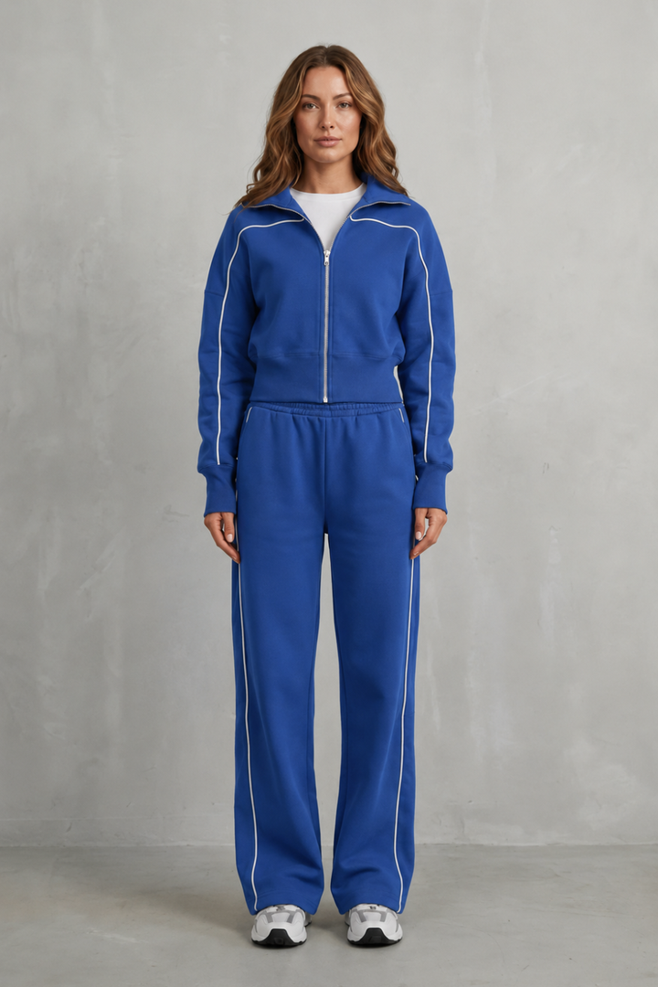 Women's Zip-Up Cardigan and Wide-Leg Trouser Co-ord Set - Fenolise