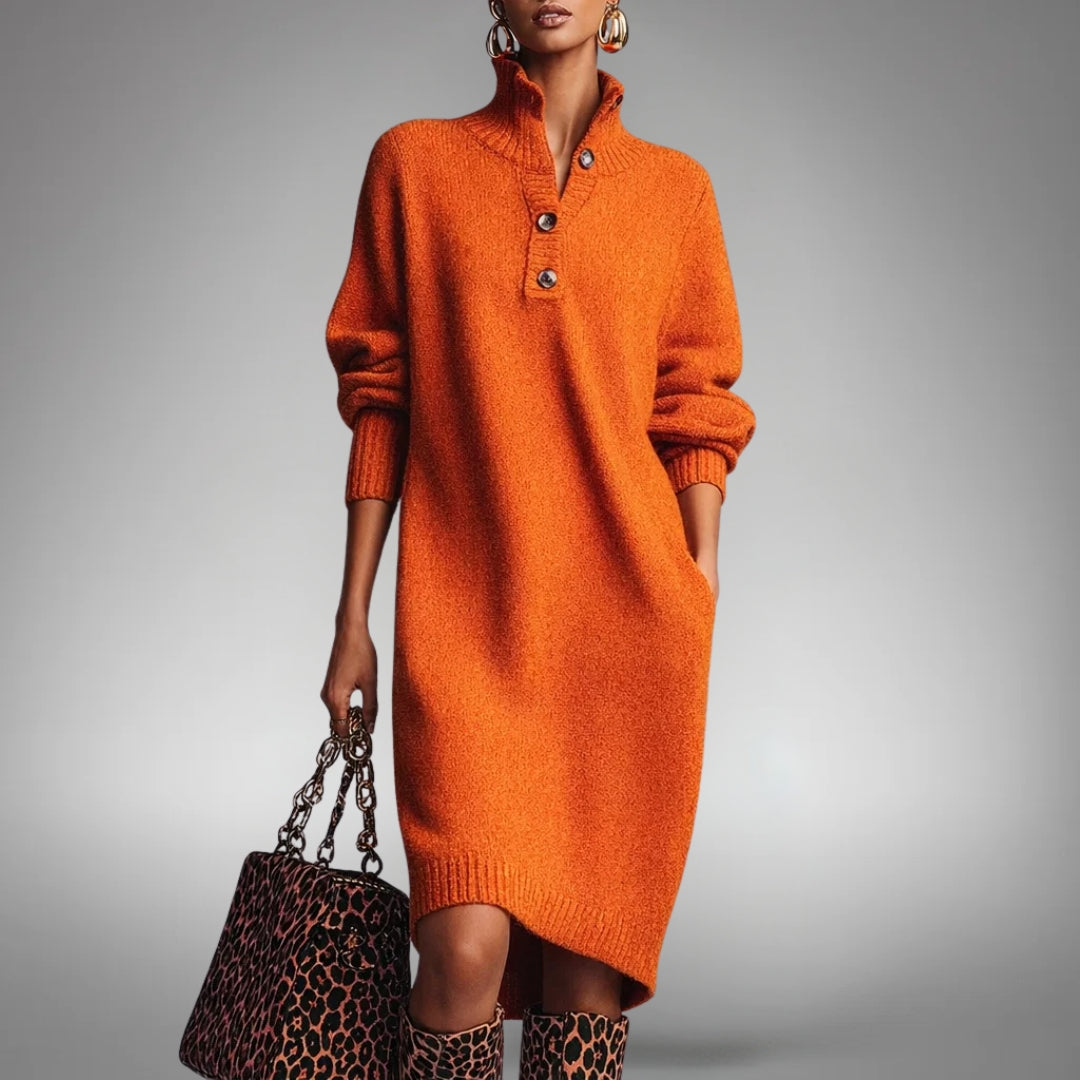Women's Knitted Jumper Dress with Button Collar – Elyon