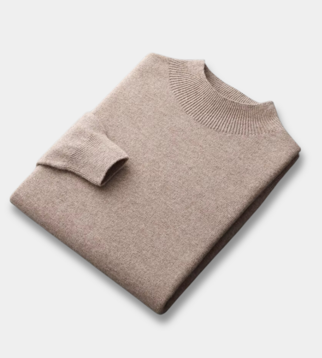 Men's taupe soft knit mock neck jumper – folded