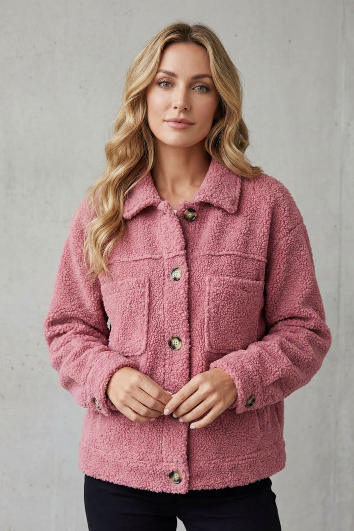 Women's Textured Fleece Button-Up Jacket – Una