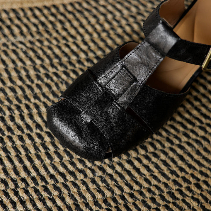 Women's Leather Block Heel Fisherman Shoes – Amaya
