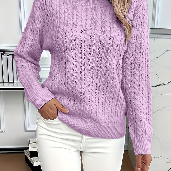 Women's cable knit jumper Rosalina in Purple – front view