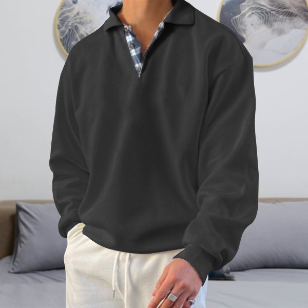 Men's Polo Collar Jumper – Elian in Black, front view