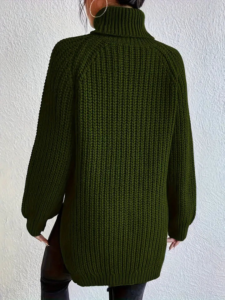 Annie - Women's chunky roll neck jumper in Olive Green – back view
