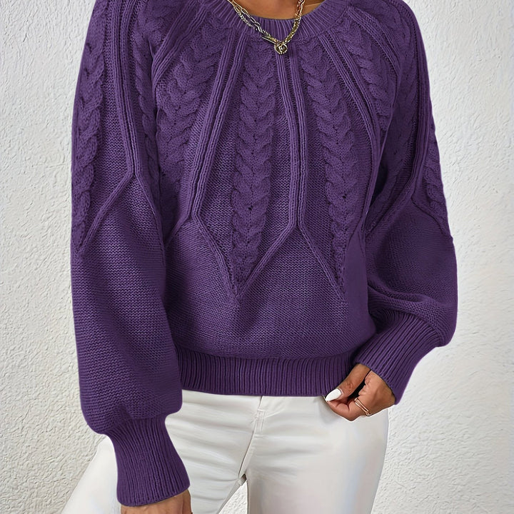 Women's cable knit jumper Ulla in Purple – front view