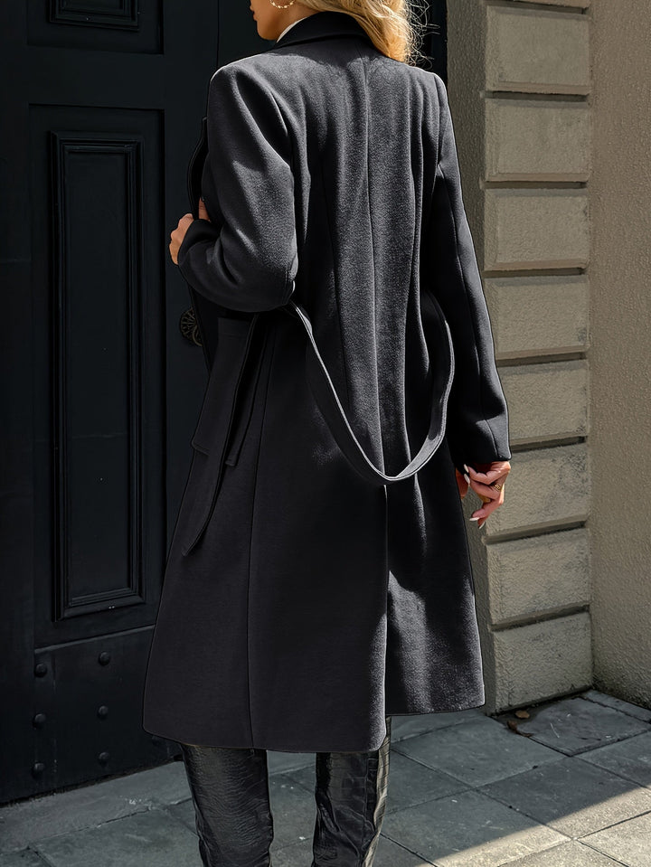 Women's belted wrap coat Romilly in Black – back view