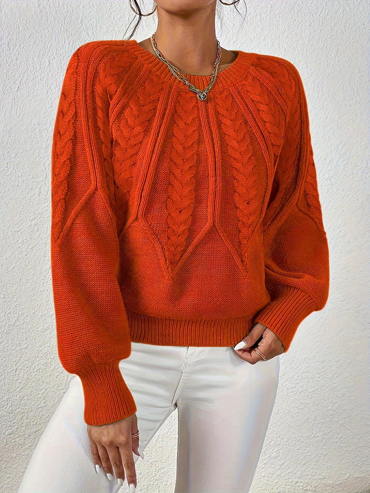 Women's cable knit jumper Ulla in Orange Red – full model view