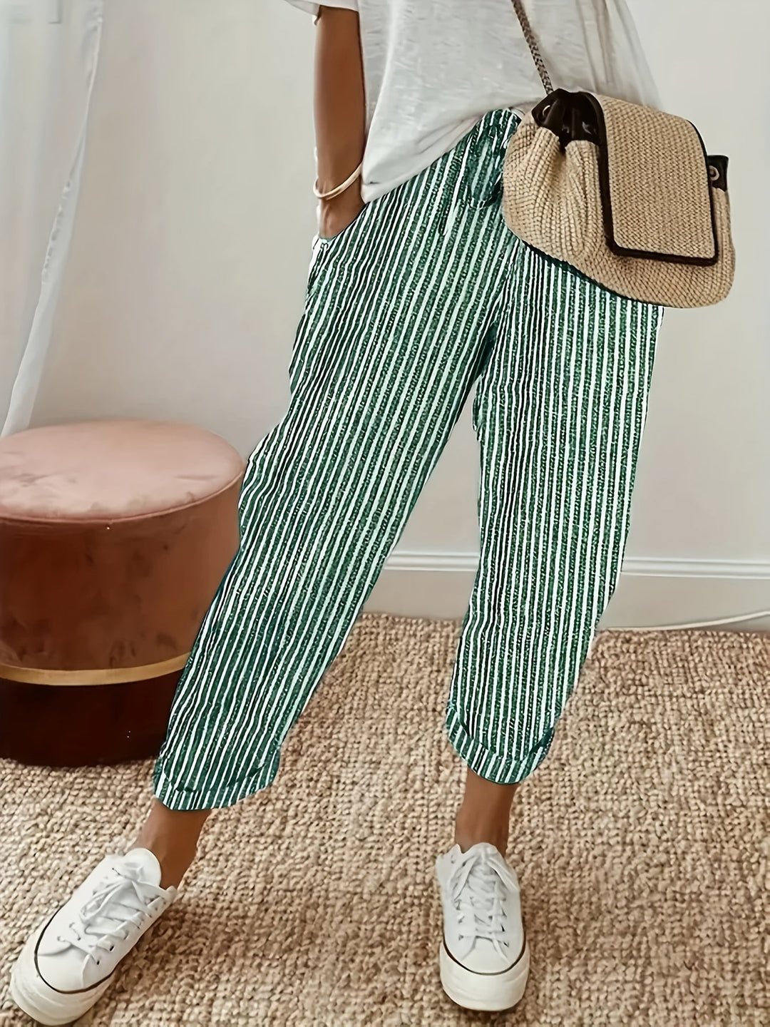 Elena - Striped pants with wide legs