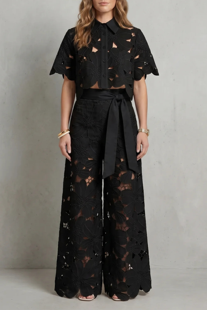 Women's Embroidered Lace Top and Skirt Co-ord Set - Aurmelle