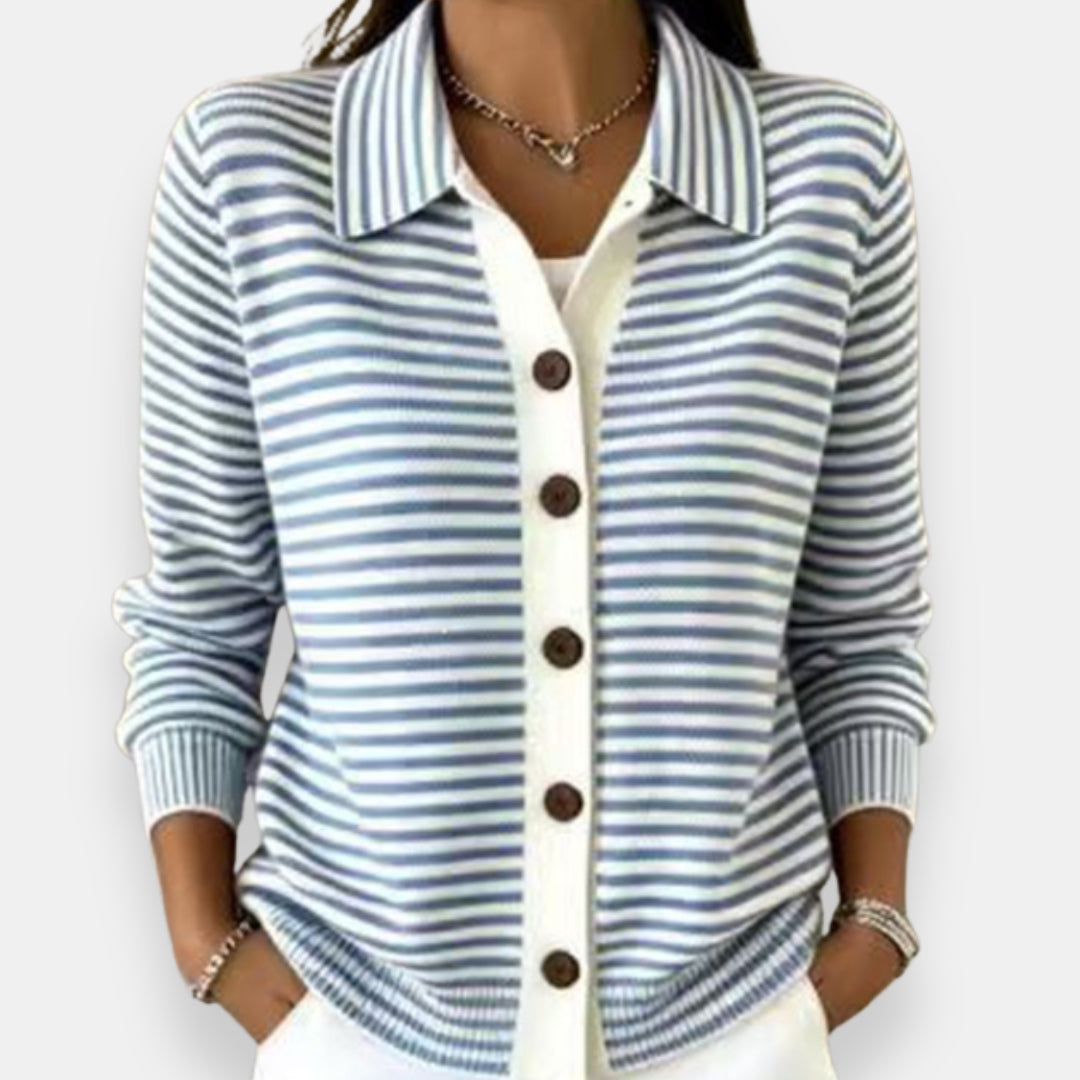 Women's Striped Collared Button Cardigan – Nola
