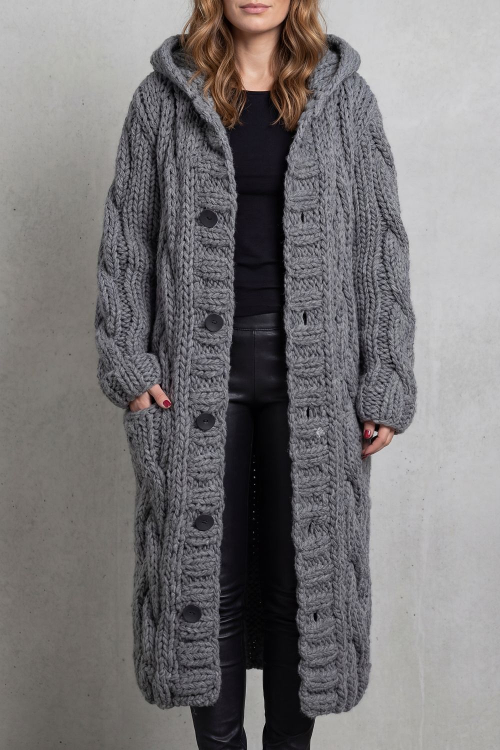 Women's Oversized Hooded Cable Knit Cardigan Coat – Primrose
