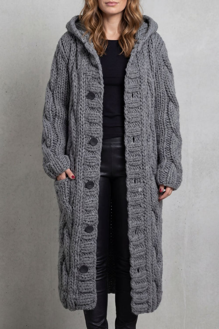 Women's Oversized Hooded Cable Knit Cardigan Coat – Primrose
