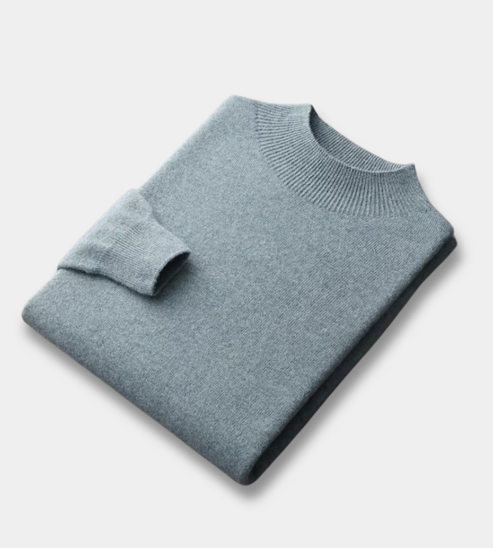 Men's sage grey soft knit mock neck jumper – folded