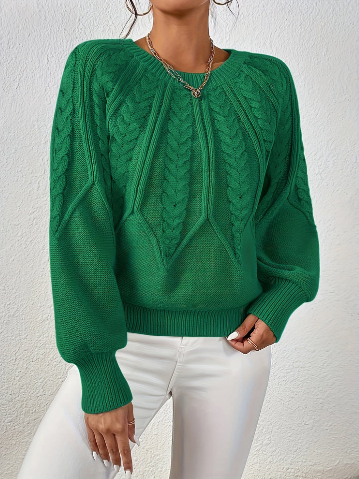 Women's cable knit jumper Ulla in Green – full model view