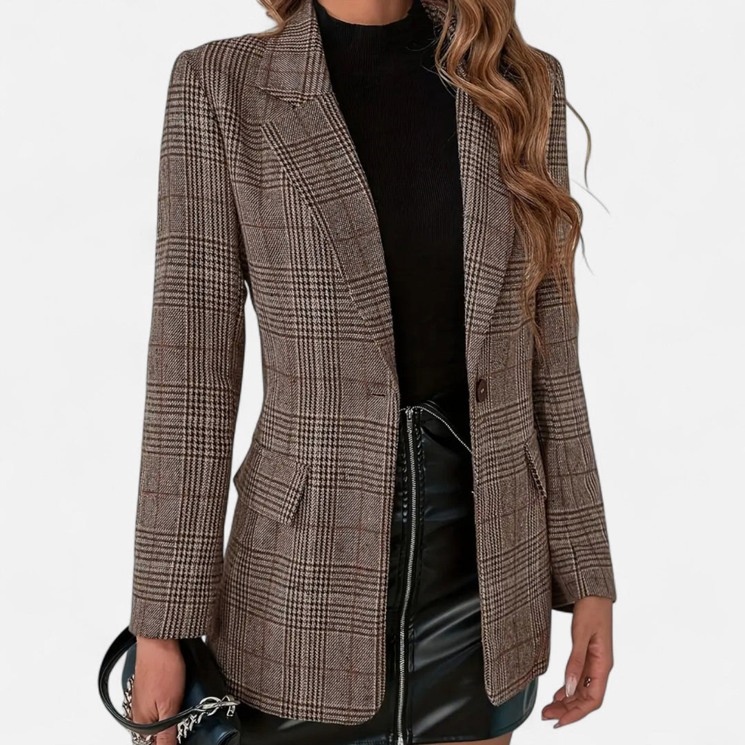 Eyam women's check blazer in Brown – front view