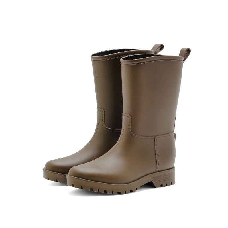 Women's Brown Mid-Calf Waterproof Rain Boots - Bruinelle