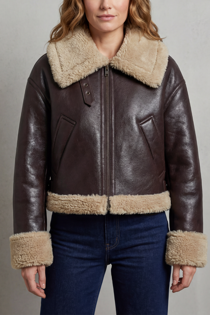 Women's Reversible Fleece Cropped Aviator Jacket – Iris
