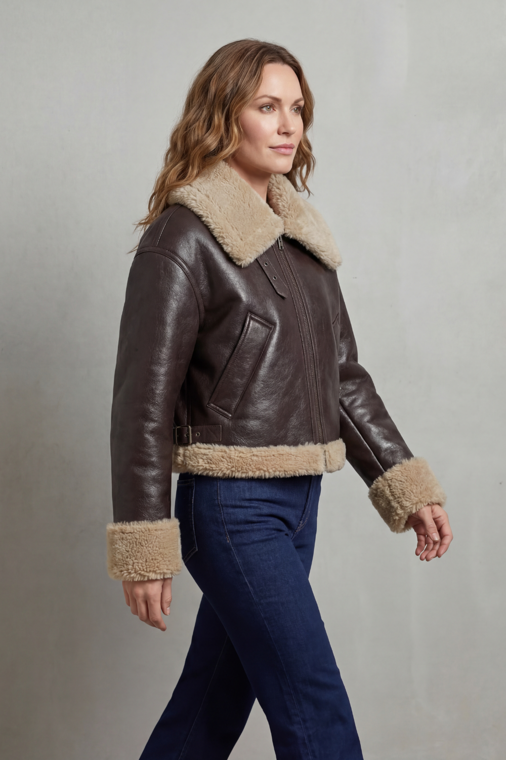 Women's Reversible Fleece Cropped Aviator Jacket – Iris