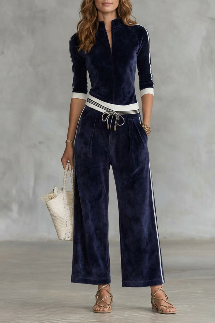 Women's Velour Zip-Up Top and Trouser Co-ord Set - Florvienne