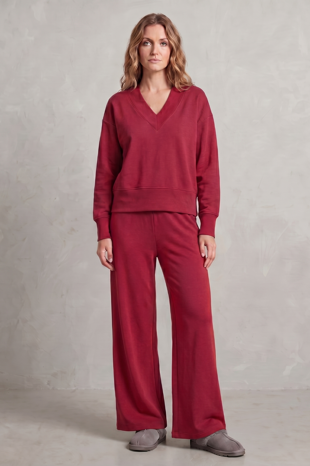 Women's V-Neck Top and Wide-Leg Trouser Lounge Set - Hesselie