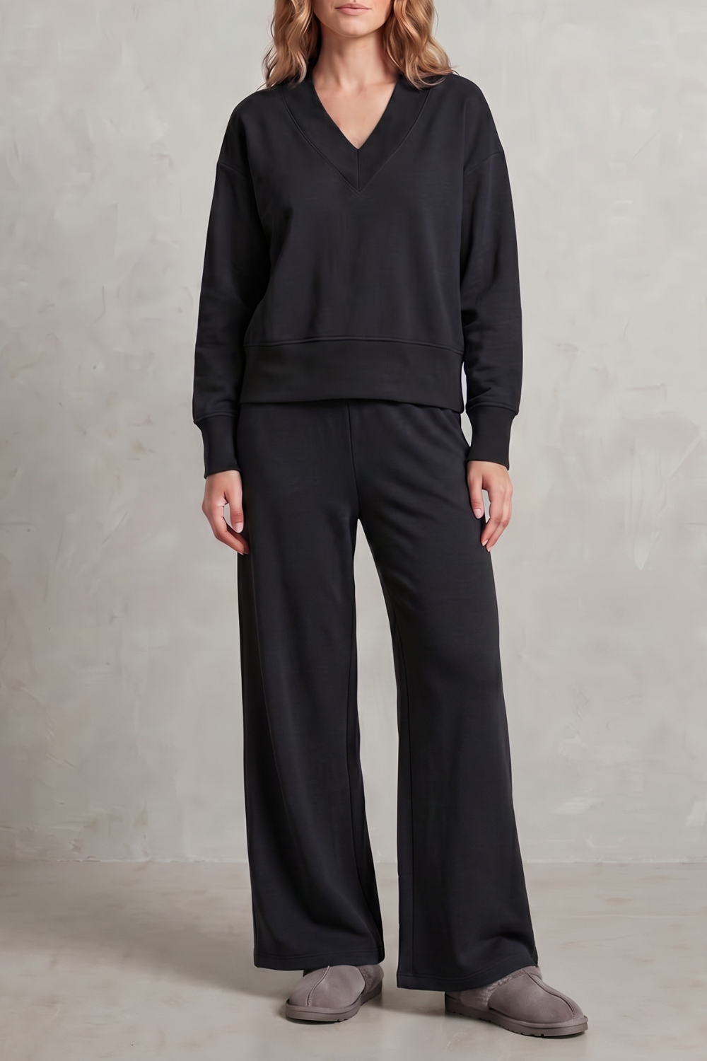 Women's V-Neck Top and Wide-Leg Trouser Lounge Set - Hesselie