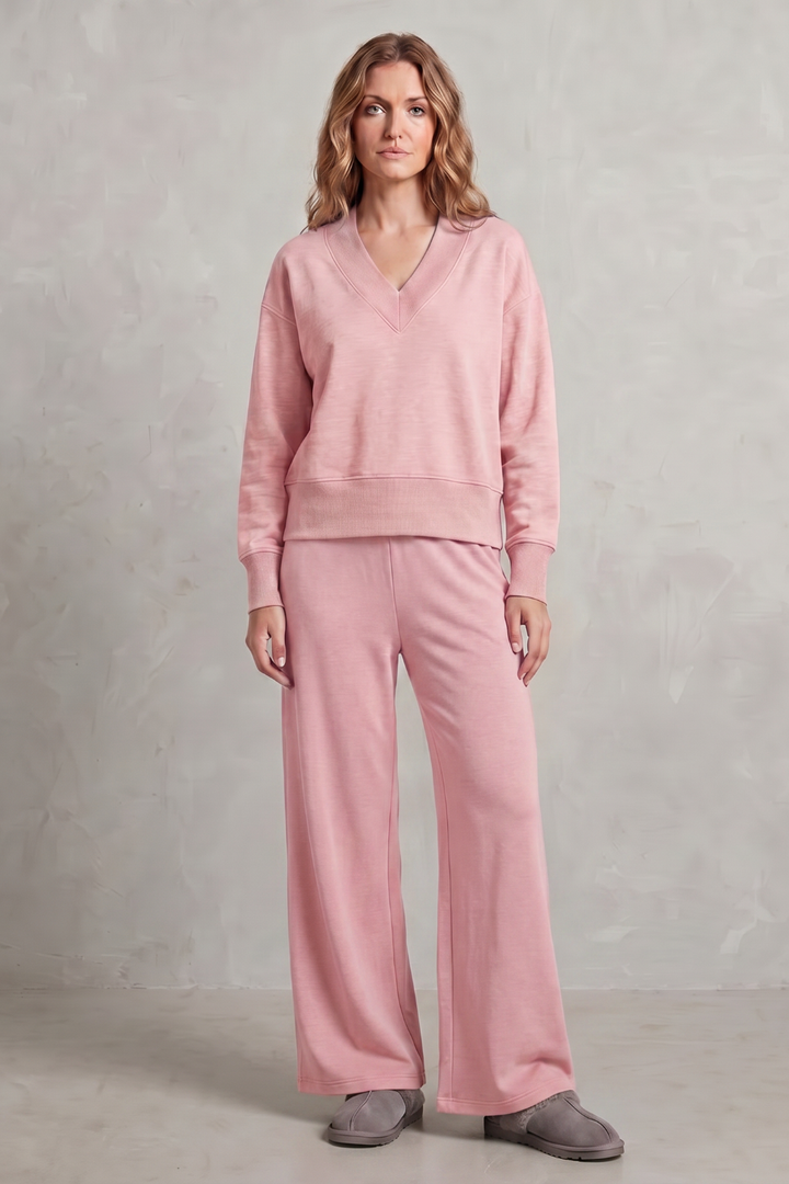 Women's V-Neck Top and Wide-Leg Trouser Lounge Set - Hesselie