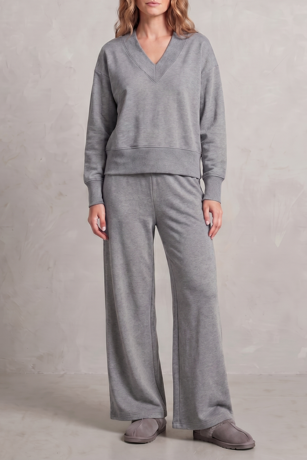 Women's V-Neck Top and Wide-Leg Trouser Lounge Set - Hesselie