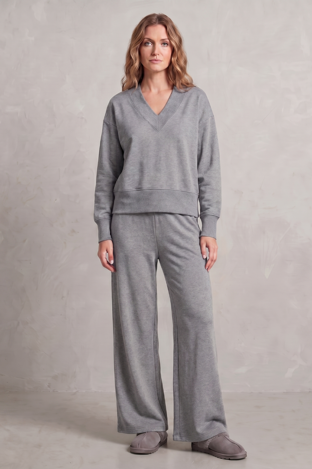 Women's V-Neck Top and Wide-Leg Trouser Lounge Set - Hesselie