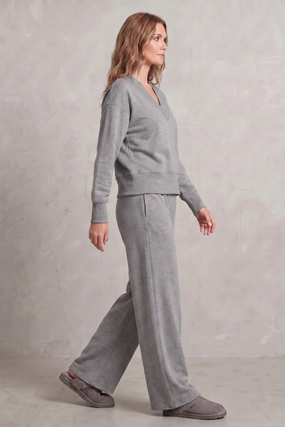 Women's V-Neck Top and Wide-Leg Trouser Lounge Set - Hesselie