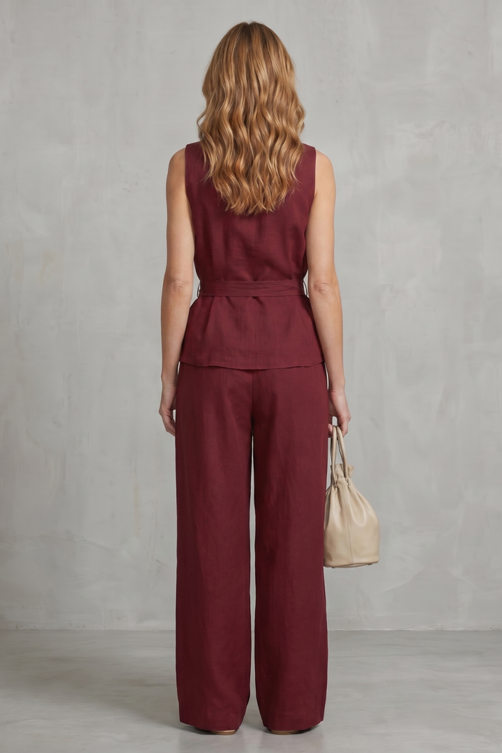 Women's Tie Waist Top and Wide Leg Trouser Co-ord Set - Beaurielle