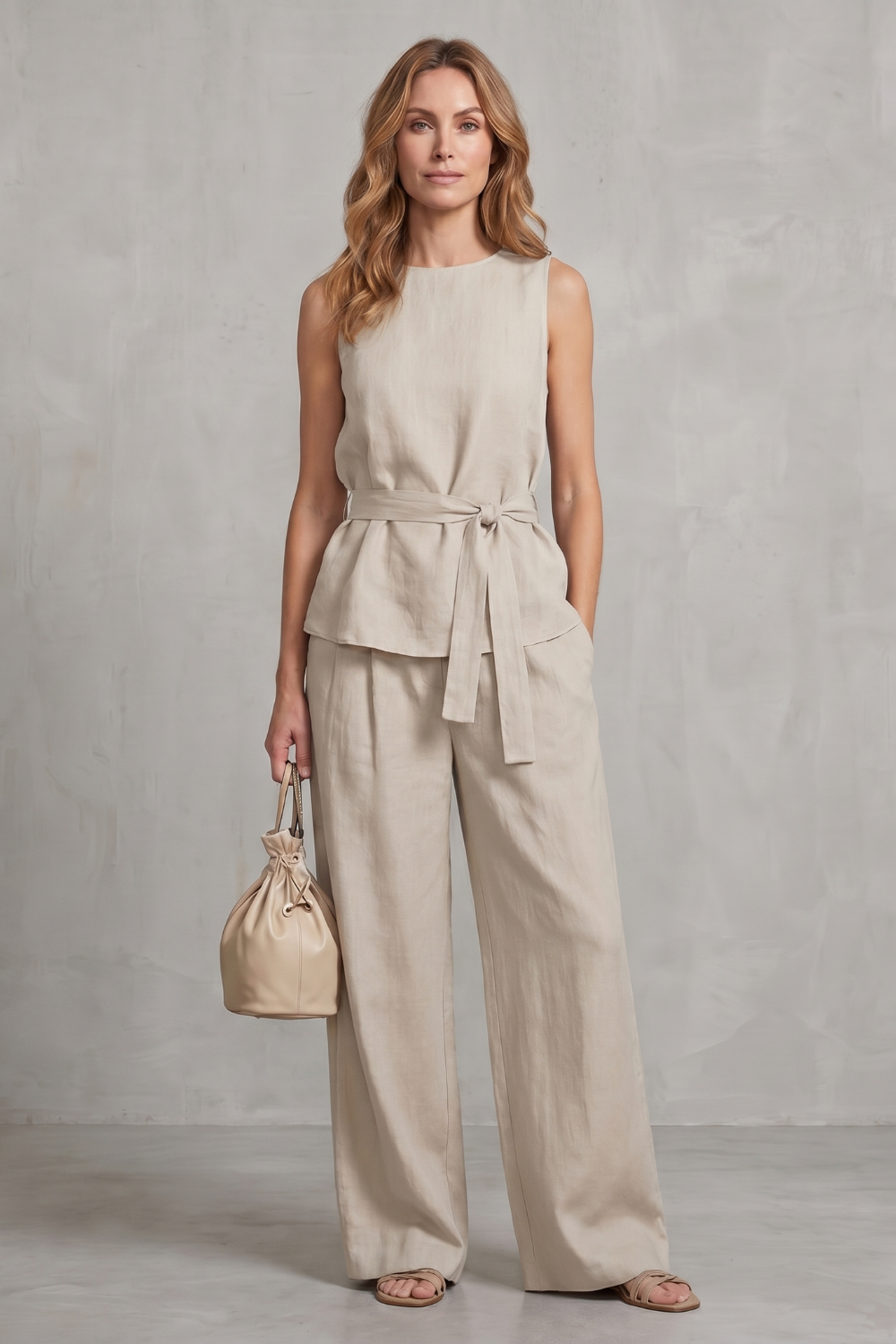 Women's Tie Waist Top and Wide Leg Trouser Co-ord Set - Beaurielle