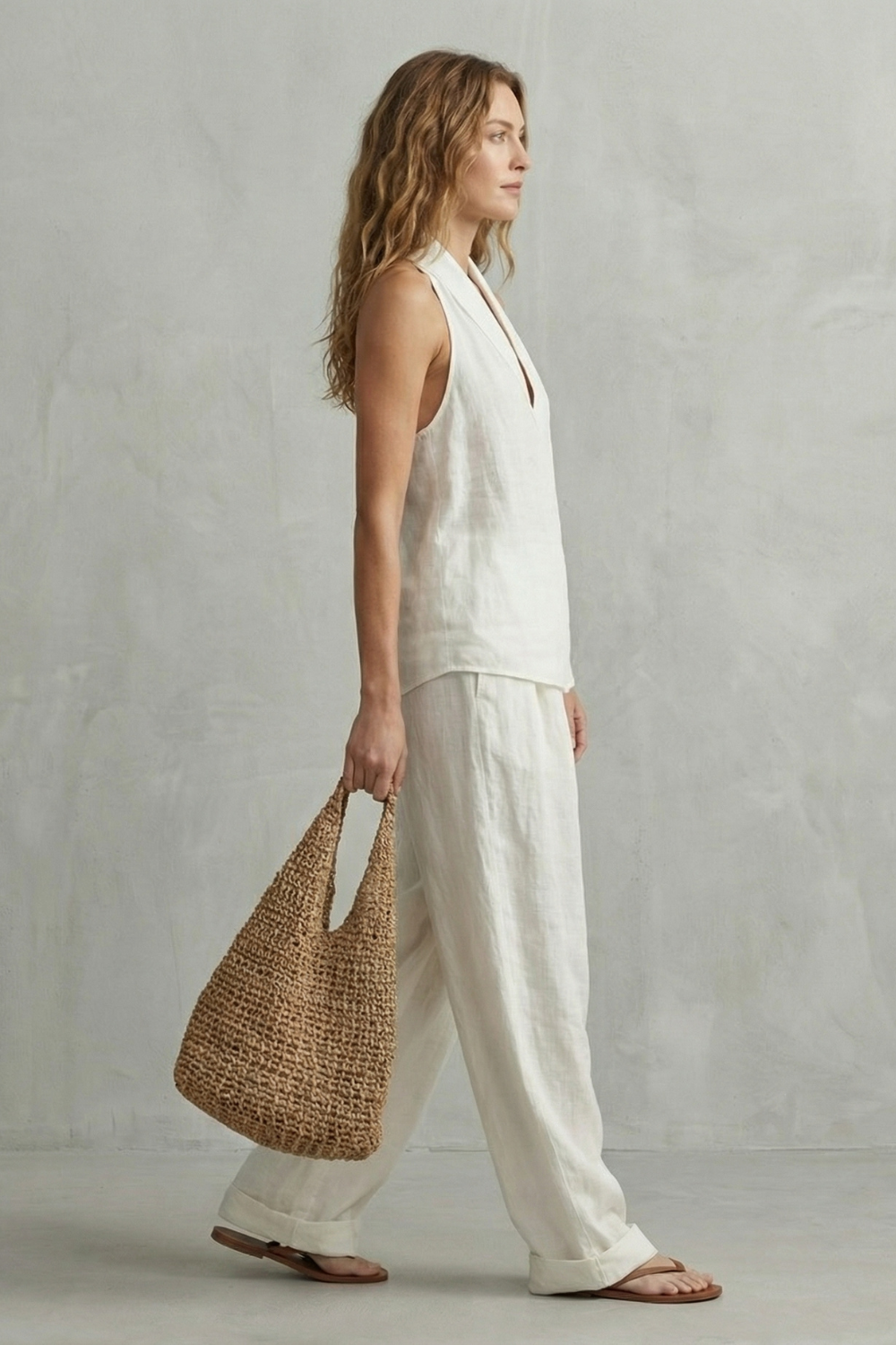 Women's Linen Halter Top and Wide Leg Trouser Set - Camillette