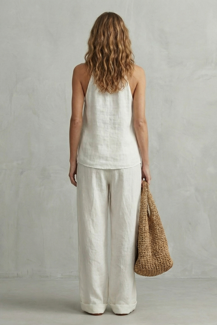 Women's Linen Halter Top and Wide Leg Trouser Set - Camillette