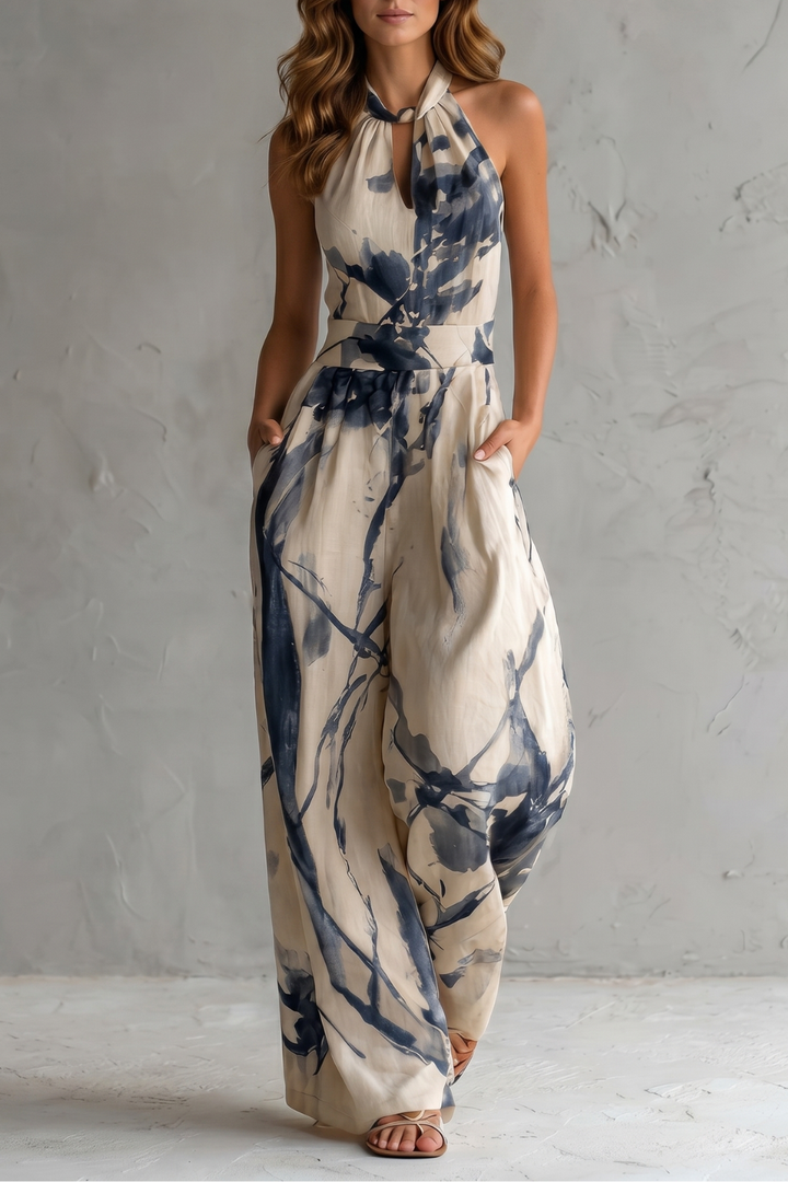 Women's Halter Neck Wide Leg Jumpsuit with Pockets - Jenvieve