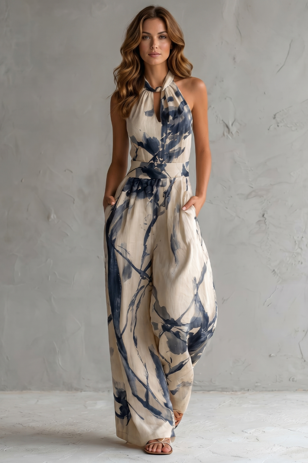 Women's Halter Neck Wide Leg Jumpsuit with Pockets - Jenvieve
